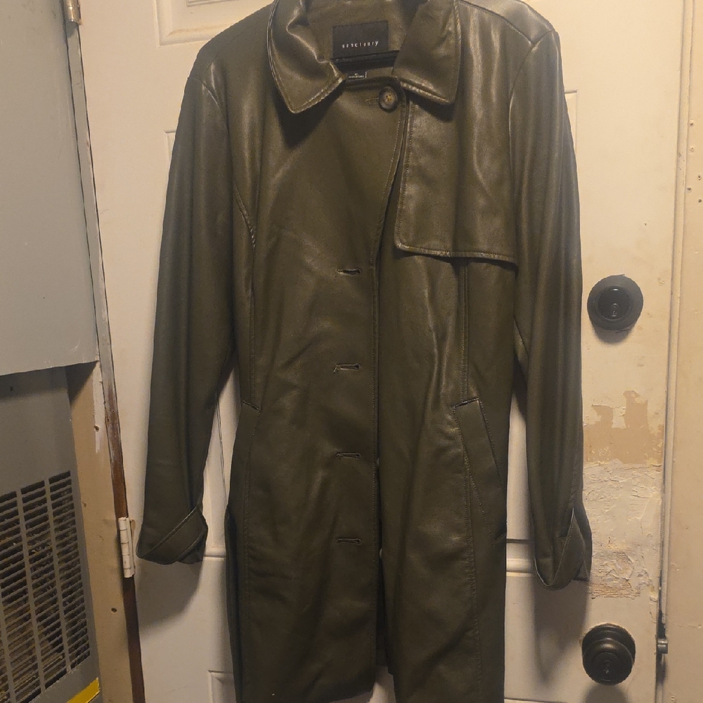 Sanctuary Olive Green Leather Trench Coat